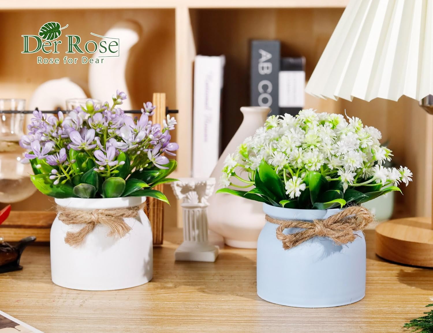 4 Pack Fake Flowers Small Artificial Faux Plants Indoor Summer Spring Decor for Centerpiece Table Decorations Home Office Desk Wedding Apartment Decor