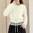 thumbnail image 2 of Likimi Womens Knit Cardigan With Lace Trim Crew Neck Long Sleeve Solid Color Sweater For Women Everyday Wear Casual Soft Tops Size L, 2 of 5