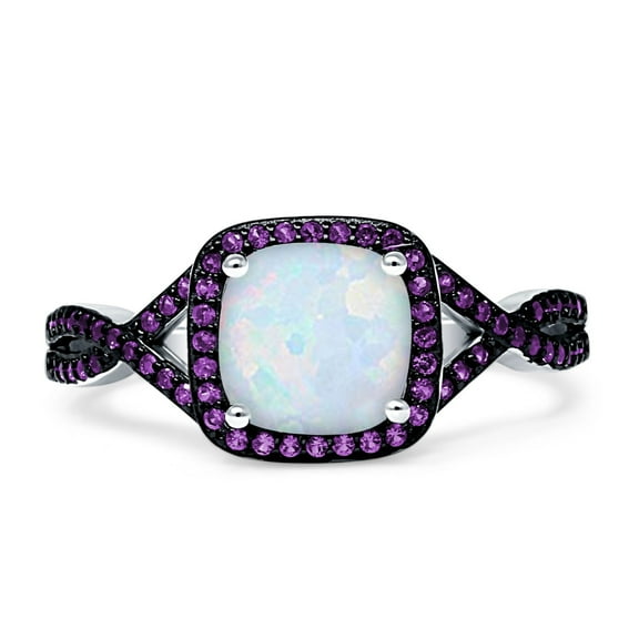 Blue Apple Co. Halo Cushion Infinity Amethyst CZ Engagement Ring White Opal 925 Sterling Silver