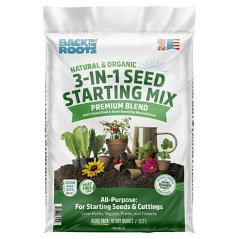 Back to the Roots Natural and  3-in-1 Seed Starting Mix, Premium Blend Soil, 12 Quarts