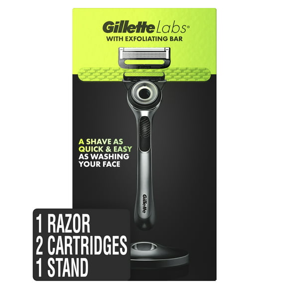 Gillette Labs Exfoliating Bar Men's Razor - 1 Handle, 2 Blade Refills, Premium Magnetic Stand, Gray