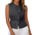 thumbnail image 6 of Women Sleeveless Tops, Denim Round Neck Asymmetric Button - Front Vest for Coffee Dates, Shopping & Art Exhibitions, 6 of 7