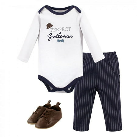 UPC: 0660168725858 | Little Treasure Baby Boy Cotton Bodysuit  Pant and Shoe 3pc Set  Gentleman Navy  0-3 Months