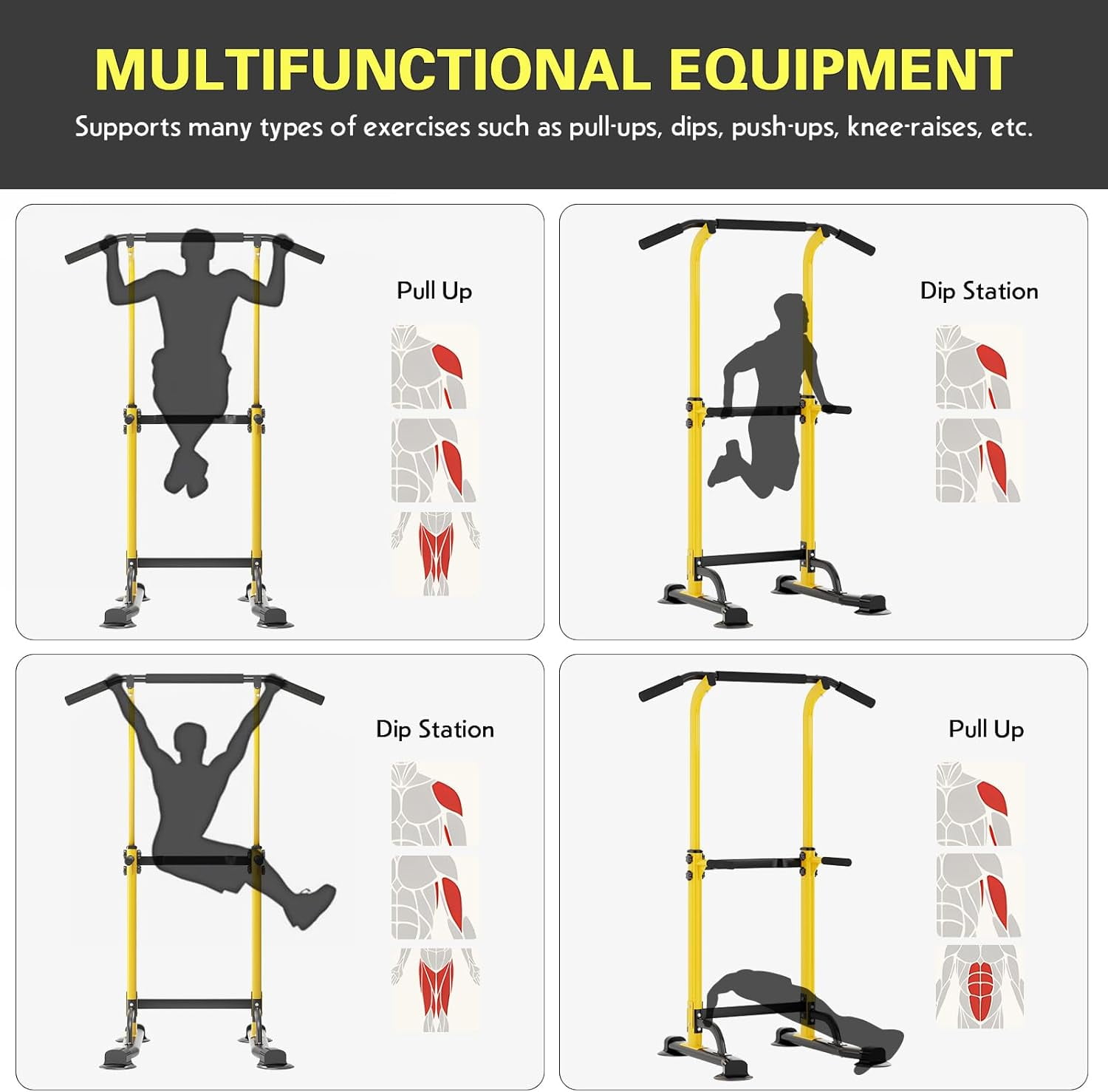 CHTER Power Tower Pull Up Bar Station, Free Standing Pull Up Rack Dip Station for Home Gym, Height Adjustable Home Strength Training Fitness Workout Equipment