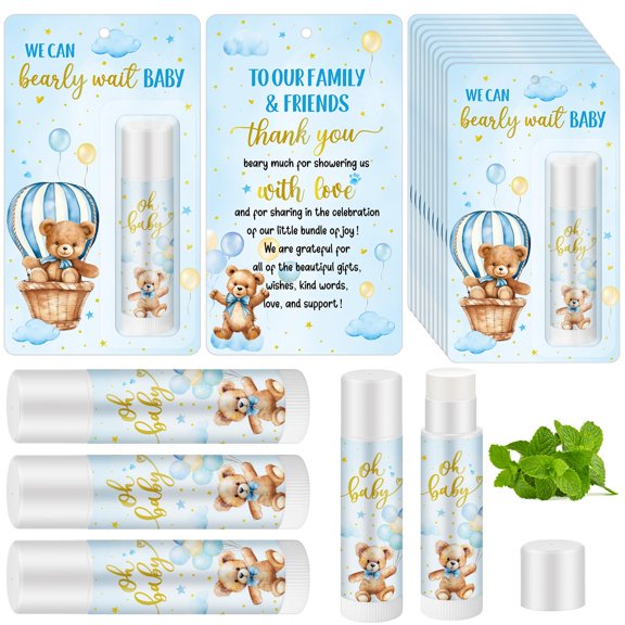 Bálsamo Labial Dansib Paquete de 50 - Oso Azul para Baby Shower con Sabor a Menta