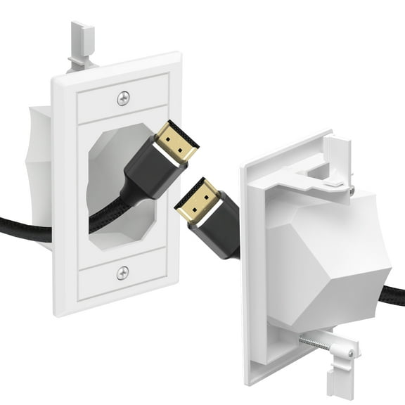 Fosmon 1-Pack Single Gang Recessed Low Voltage Cable Plate, 1-Gang Pass Through for Low Voltage Wires, Cord Hider for Wall Mount TV