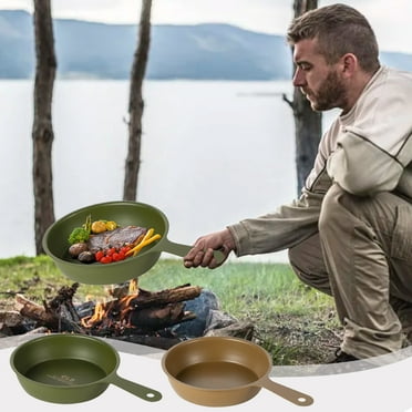 Viflosae Skillet Cooking Pans Saute Pan Stainless Steel Skillet Tray With Handle Stainless Steel Camping Hiking Portable Tableware Picnic Mini Dinner Tray for Eggs