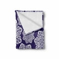 thumbnail image 2 of Navy Blue Soft Flannel Fleece Throw Blanket, Floral Lace Graphic Print Snowflake Themed Pattern Ornate Circle Batik Texture, Cozy Plush for Indoor and Outdoor Use, 60" x 80", Blue White, by Ambesonne, 2 of 6