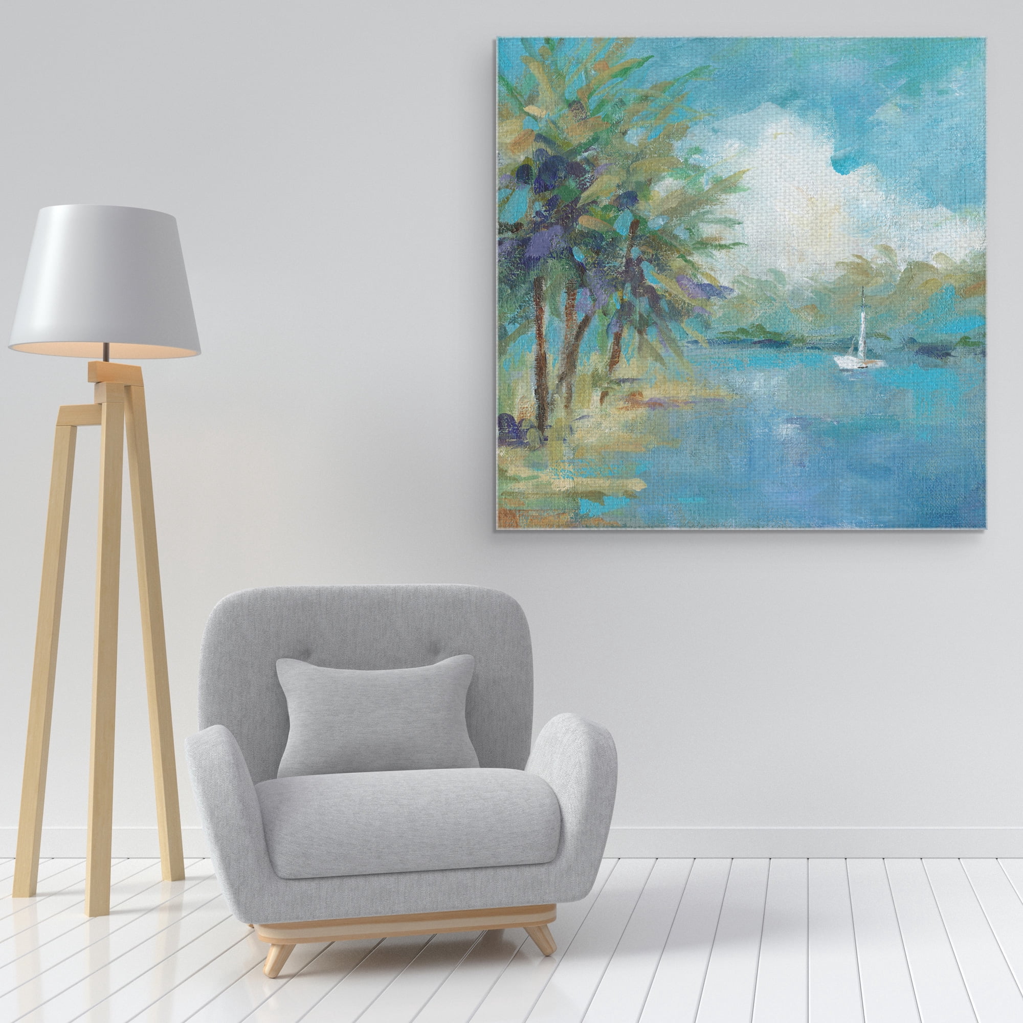 Masterpiece Art Gallery Peaceful Cove with Boat by Carol Robinson Canvas Art Print 35" x 35"