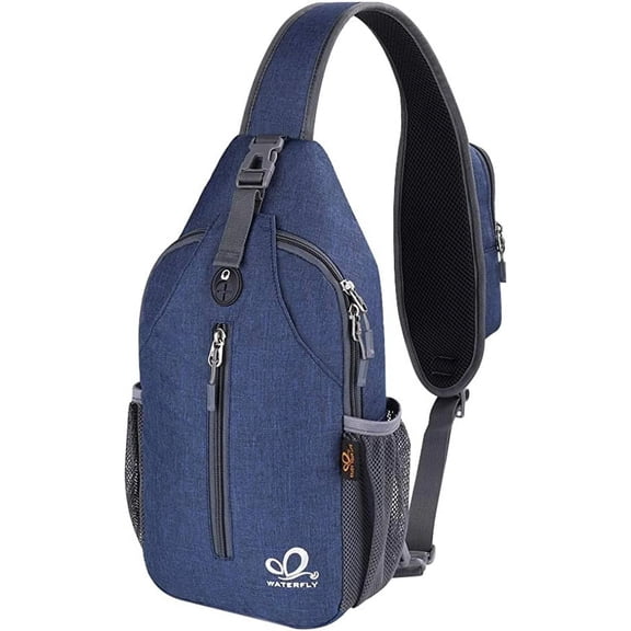 WATERFLY Unisex Hiking Travel Nylon Sling Bag Cross-Body Shoulder Chest Bag,Navy Blue
