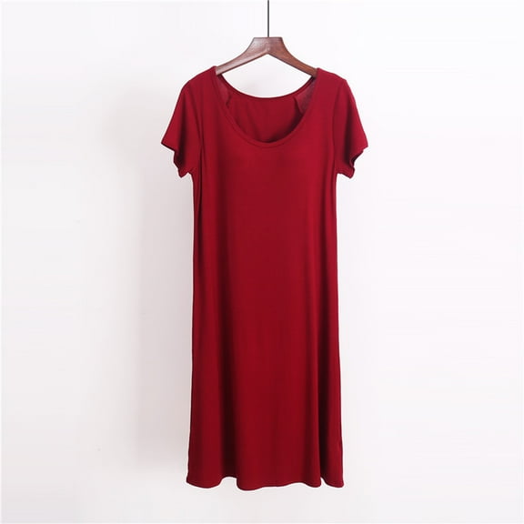 Xysaqa Nightgowns Womens Short Sleeve Sleepwear Comfy Loungewear Sleepshirts Soft Cotton Crewneck Night Shirt for Women Plus Size M-4XL (with Chest Pad)