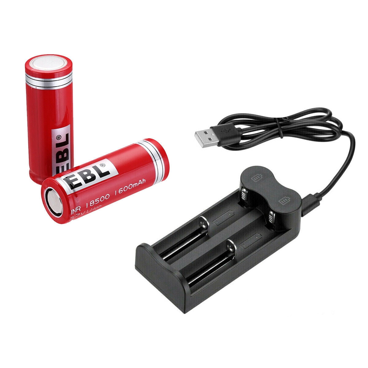 EBL 3.7V 18500 LithiumIon Rechargeable Batteries + USB Battery Charger