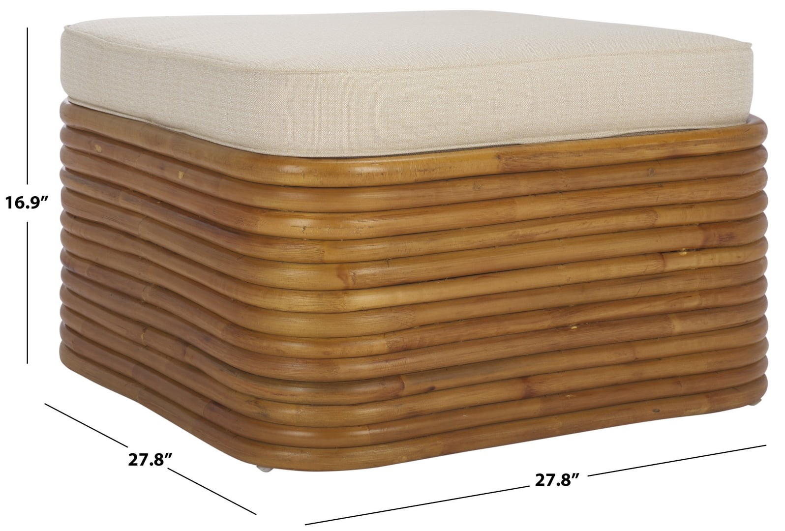 Safavieh Couture Flanders Rattan Pole Coktail Ottoman, Natural/White