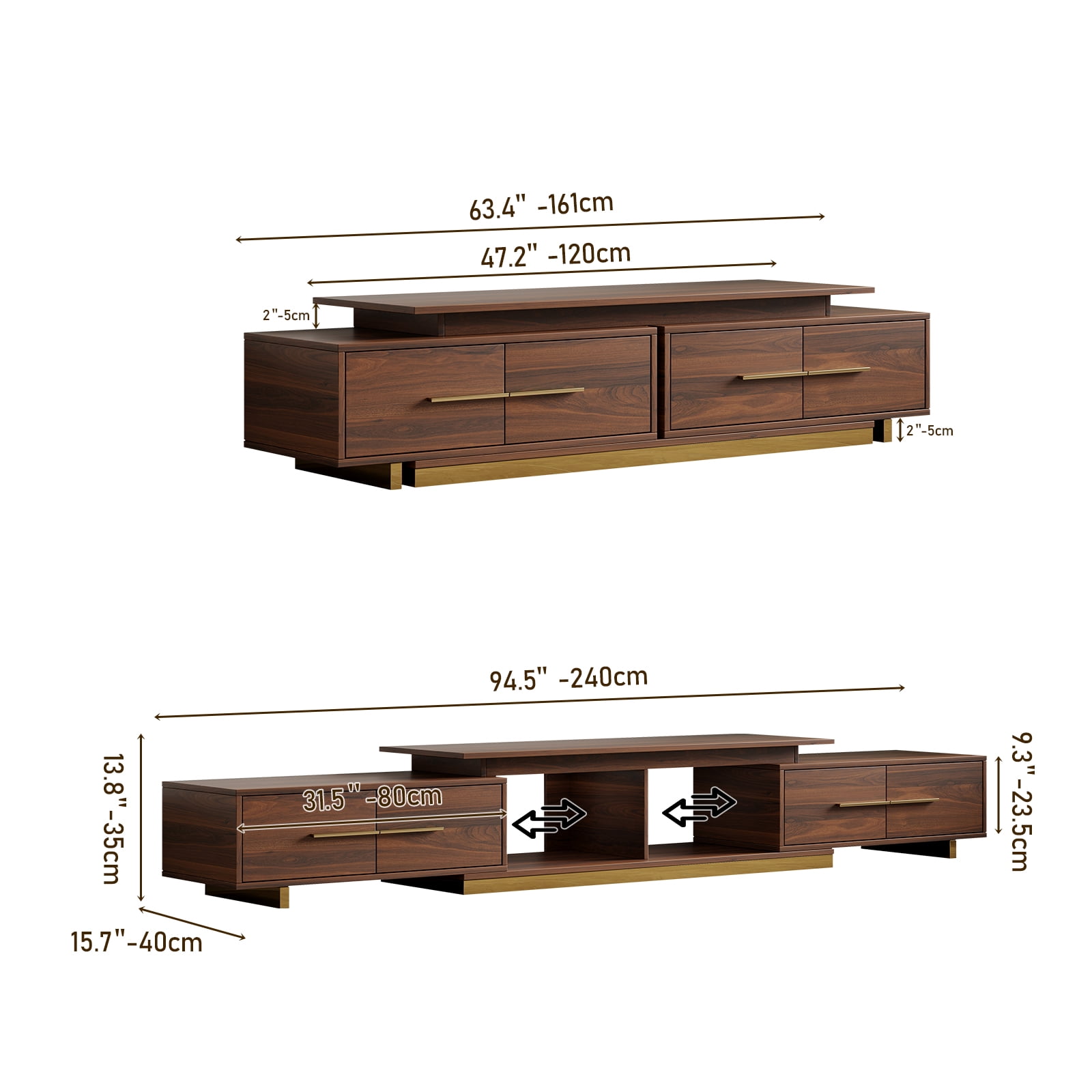 siu want Extendable TV Stand for 55-100 inch TVs, Modern TV Console with 4 Drawers, Walnut Entertainment Center for Living Room