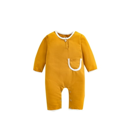 

Canrulo Newborn Infant Baby Boy Girl Long Sleeve Romper with Pocket Jumpsuit Bodysuit Fall Clothes Yellow 0-6 Months
