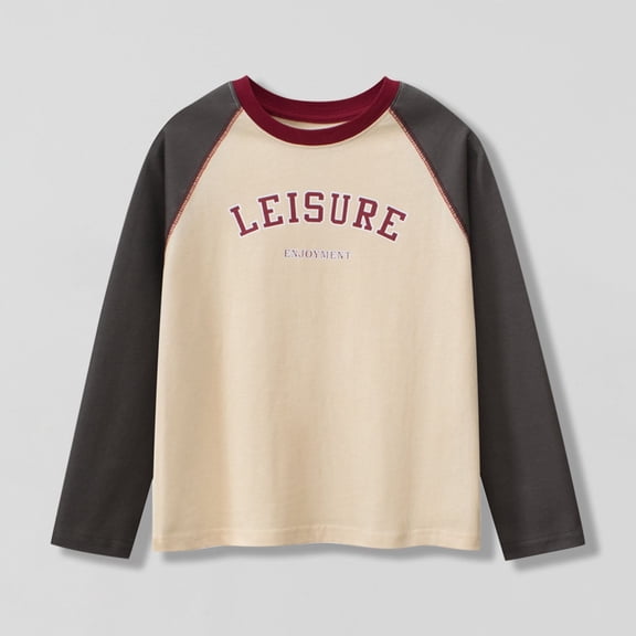 FAIOROI Boys T-shirt: Boys Cotton Solid Color Crewneck Long Sleeve, Beige, Fall Clothing, Boys Casual, for boys kids, Size 7 T