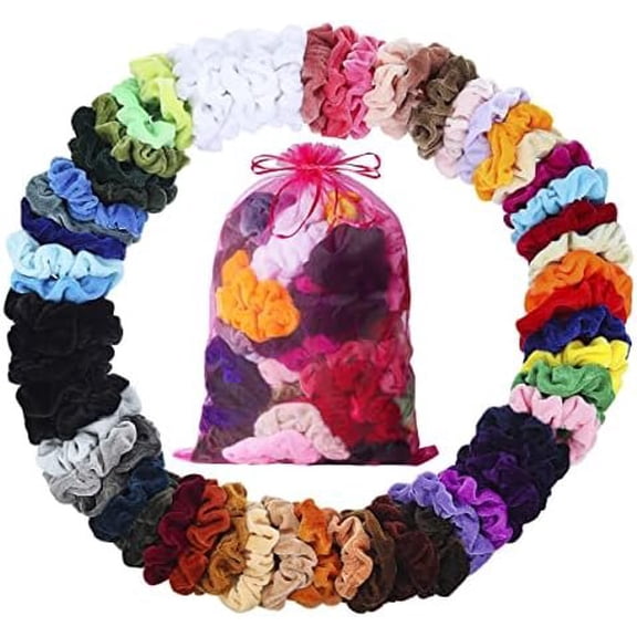 Scrunchies for Women, Girls & 60 Bulk Pack, Soft Hair Scrunchie Hair Ties Scrunchy for Thick, Curly, Medium, Thin, Fine Hair, No & Non Slip, Colorful Hair Accessories
