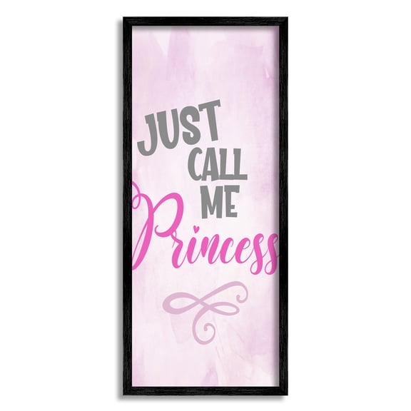 Stupell Industries Pink Call Me Princess Inspirational Painting Black Framed Art Print Wall Art, 10 x 24