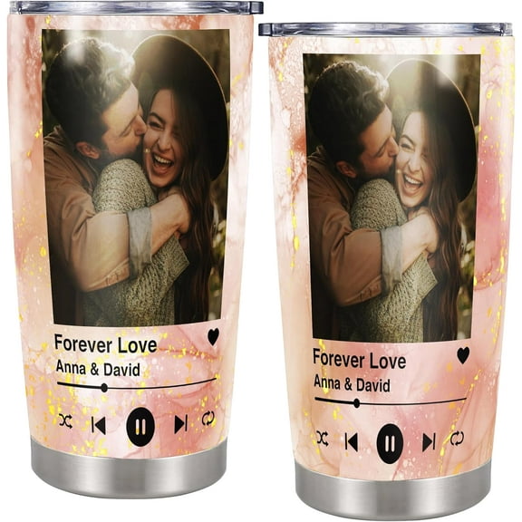 Personalized Song Lyric Tumbler 20oz – Custom Photo Name Music Travel Mug Coffee Stainless Steel Insulated Thermal Drinking Cup Gift for Anniversary Birthday Valentine Day