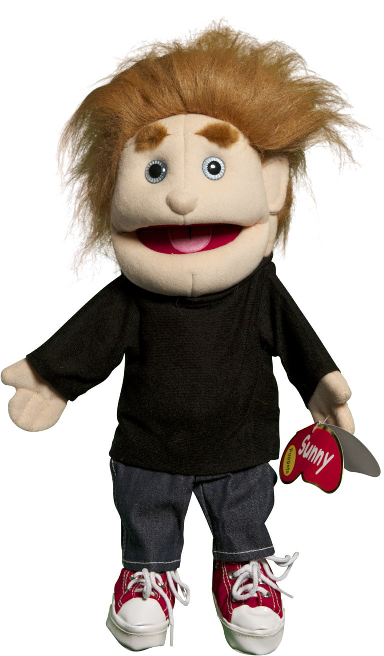 Brunette-Haired Boy In Black Top Glove Puppet Sunny Toys GL1581 14 In 