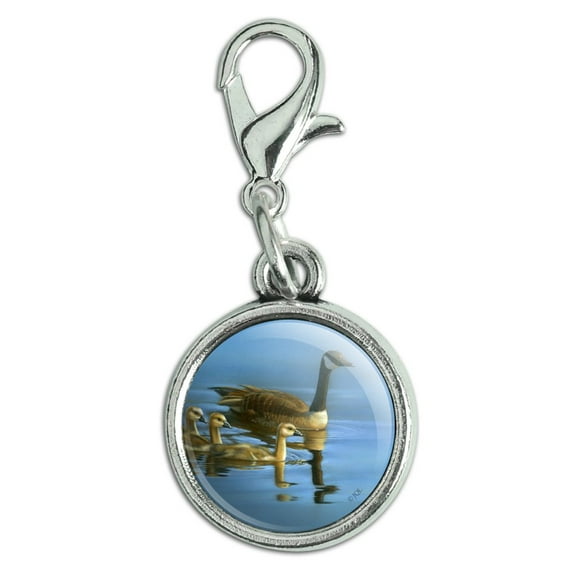 Canada Canadian Geese Family Antiqued Bracelet Pendant Zipper Pull Charm with Lobster Clasp