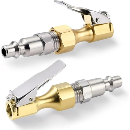 2 PCS Air Chuck, Closed Flow Heavy-Duty Locking Tire Air Chuck with Quick Connect, 1/4" Female Npt Screw on Air Chuck Closed Flow Brass Air Chucks for Tires Straight Chuck Tip Is Suitable for Vehicles