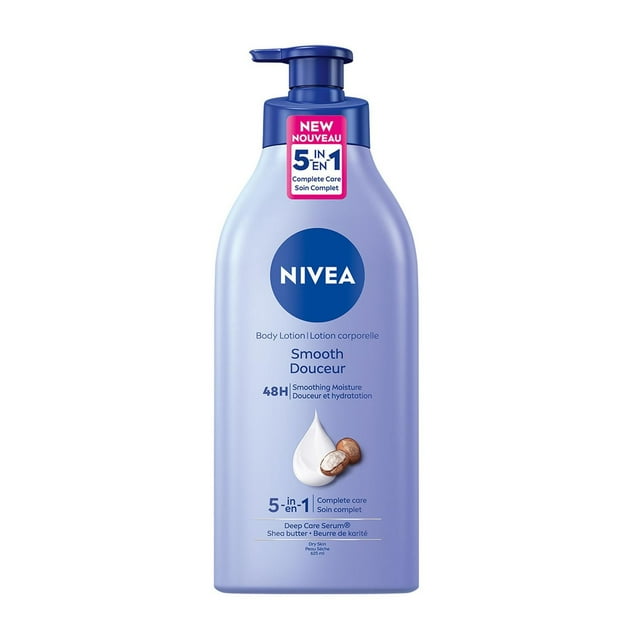 NIVEA Smooth 72-Hr Moisturizing Body Lotion for Dry Skin with Hyaluronic Acid, 625 mL