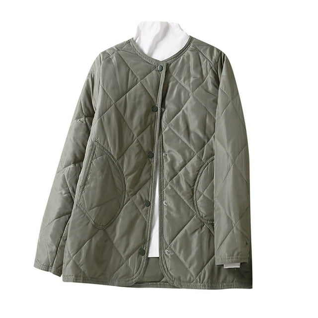 Yuyuzo 2023 Womens Quilted Jacket Long Sleeve Open Front Button Cotton Coats with Pockets Fall Solid Color Outwear