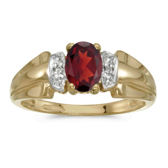 10k Yellow Gold Oval Garnet And Diamond Ring