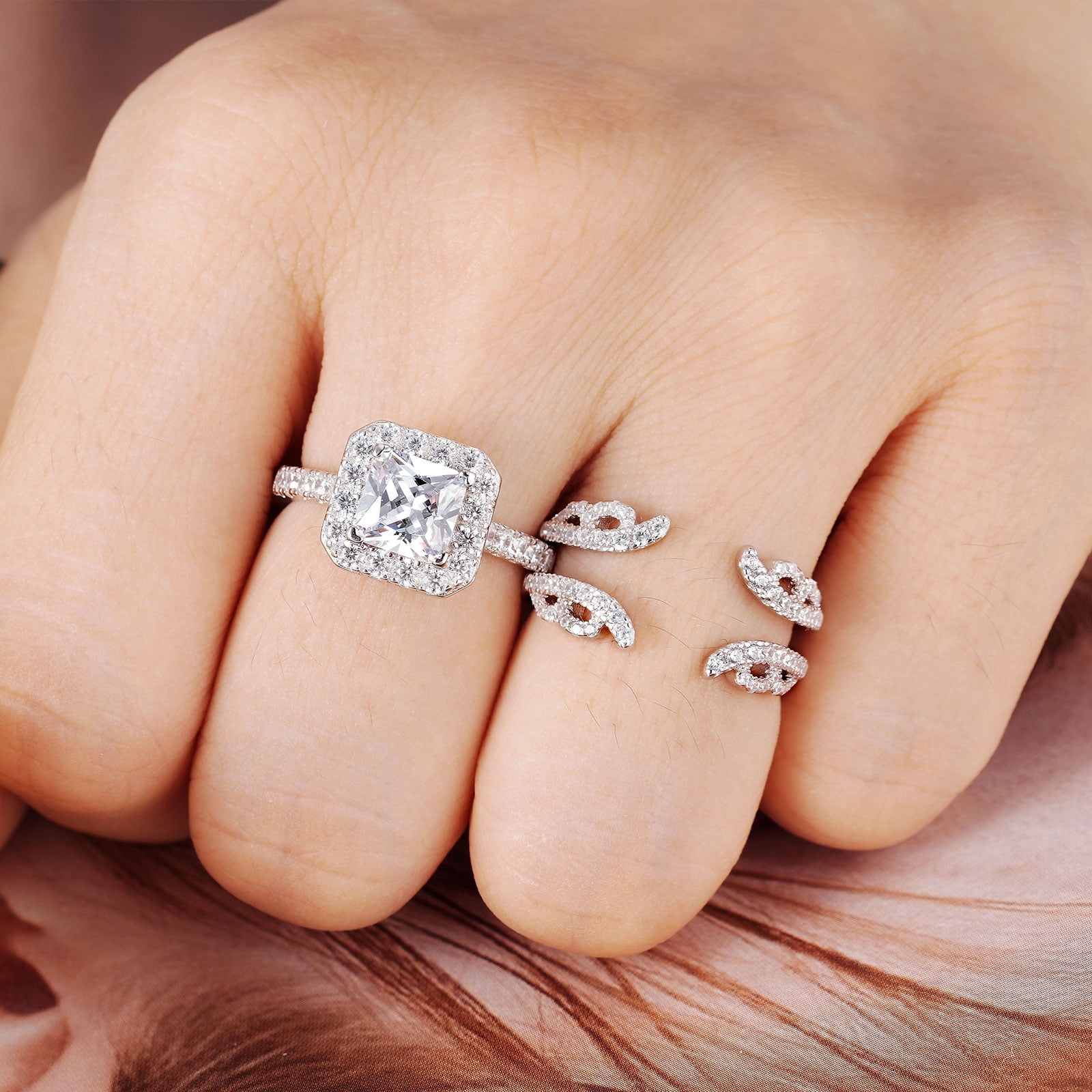 Newshe Jewellery 3CT Wedding Ring Set for Women Wedding Sets Ring Enhancer for Engagement Rings Princess Cut 925 Sterling Silver AAAAA Cz Size 10