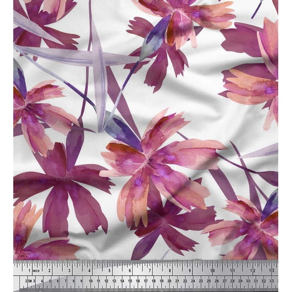 Soimoi Poly Georgette Fabric Leaves & Wild Flower Print Fabric by The Yard 42 Inch Wide