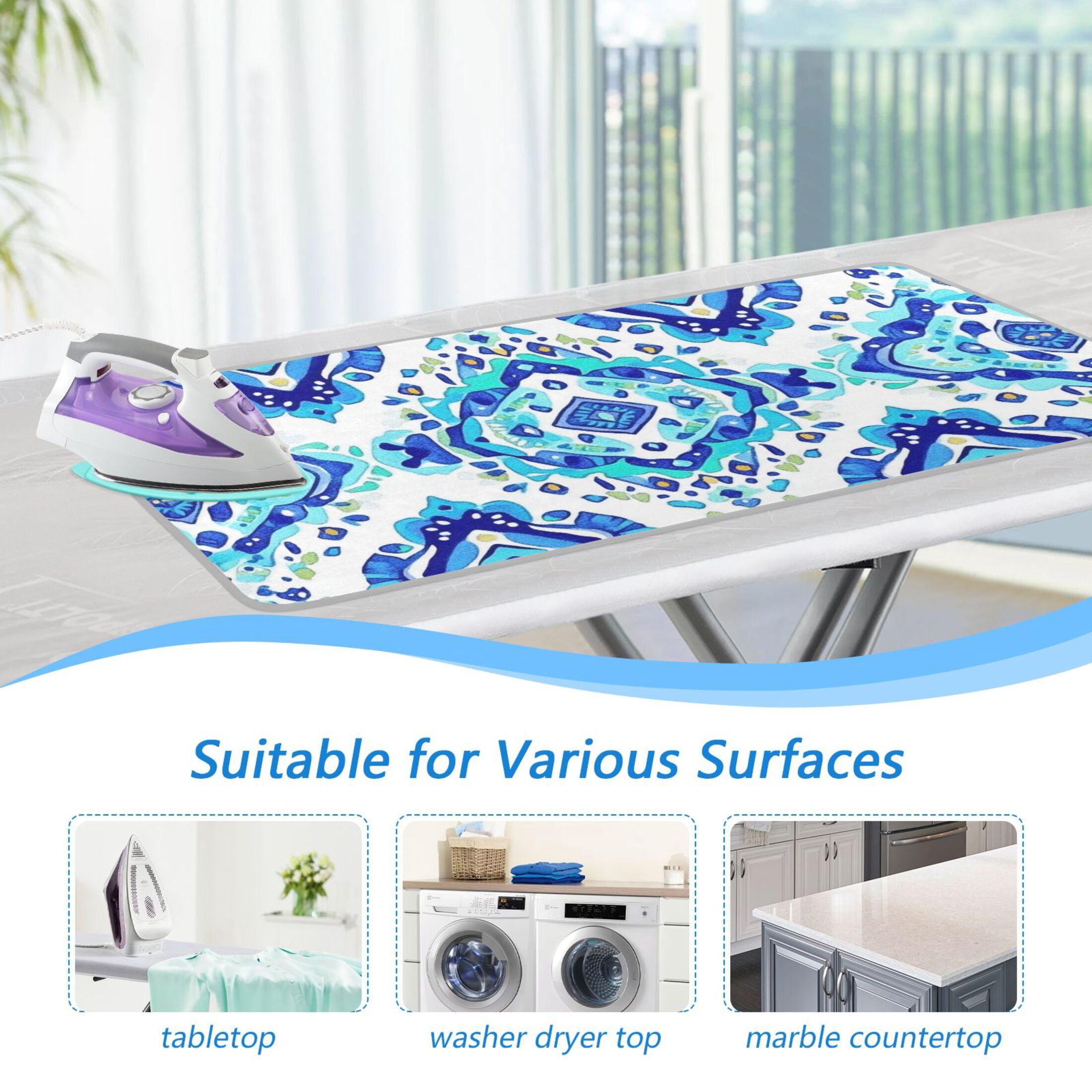 Abstract Turquoise Rhombus Ironing Mat Blanket Portable Travel Ironing Pad Heat Resistant Pad 47.2" x 27.6”