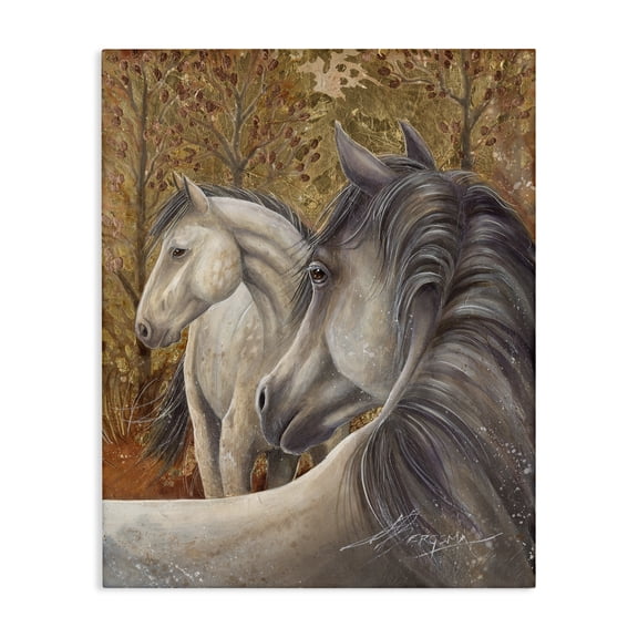 Stupell Industries Horses in Autumnal Forest Animals Painting Wrapped Canvas Canvas Art Print Wall Art, 16 x 20