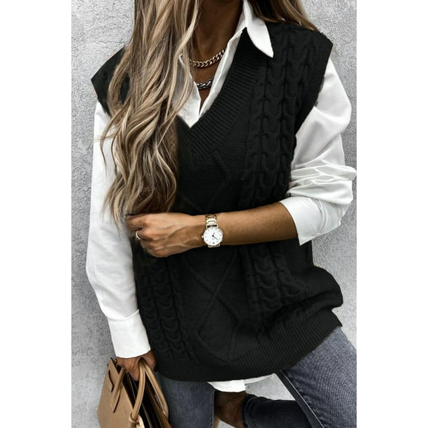 Black sleeveless jumper ladies best sale