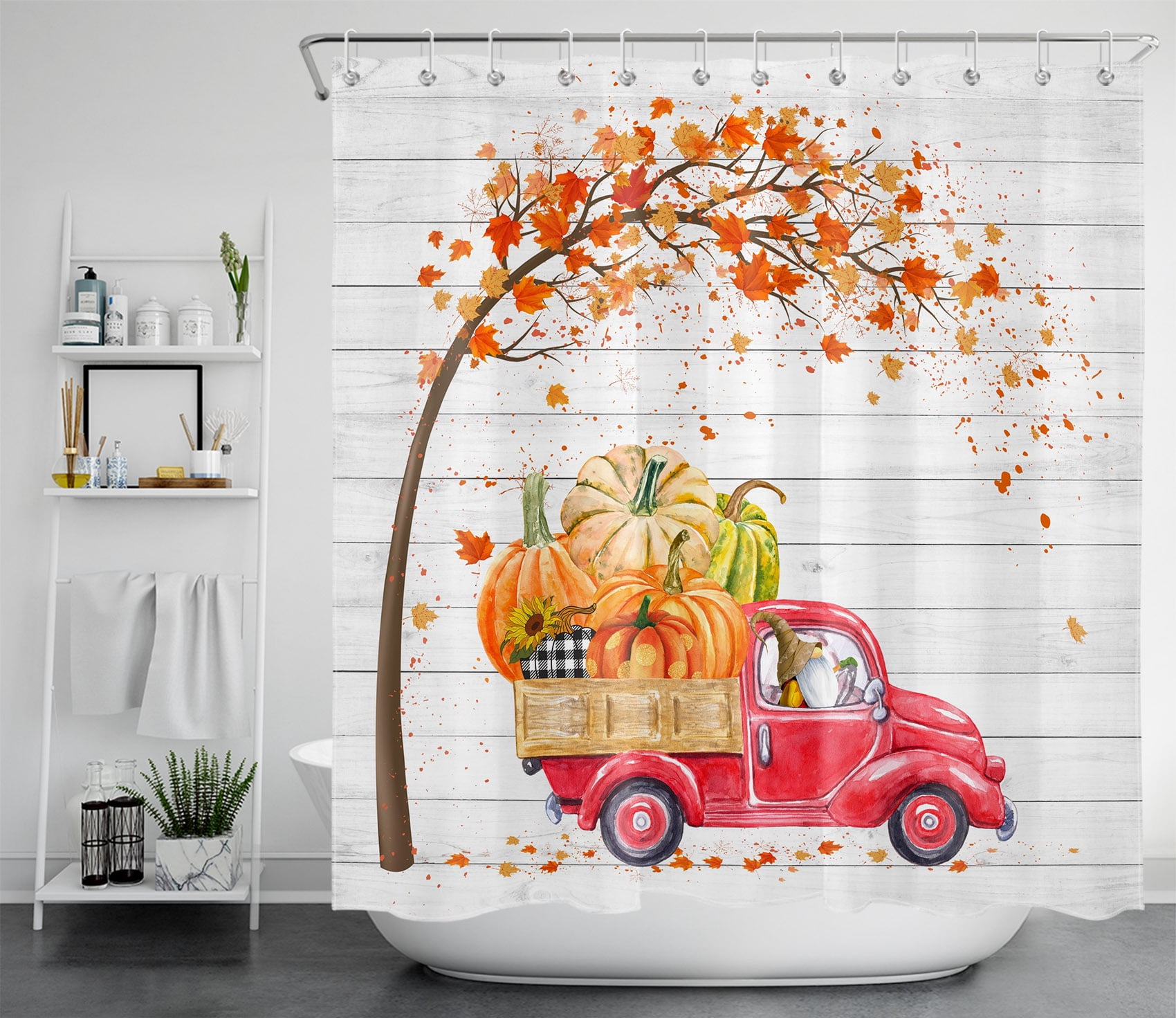 Farm Truck Hand Towels Embroidered Bathroom Set of 2 Thanksgiving Pumpkins 