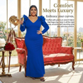 thumbnail image 3 of Women's V-Neck Ruffle Shoulder Mermaid Maxi Evening Dress, 3 of 5