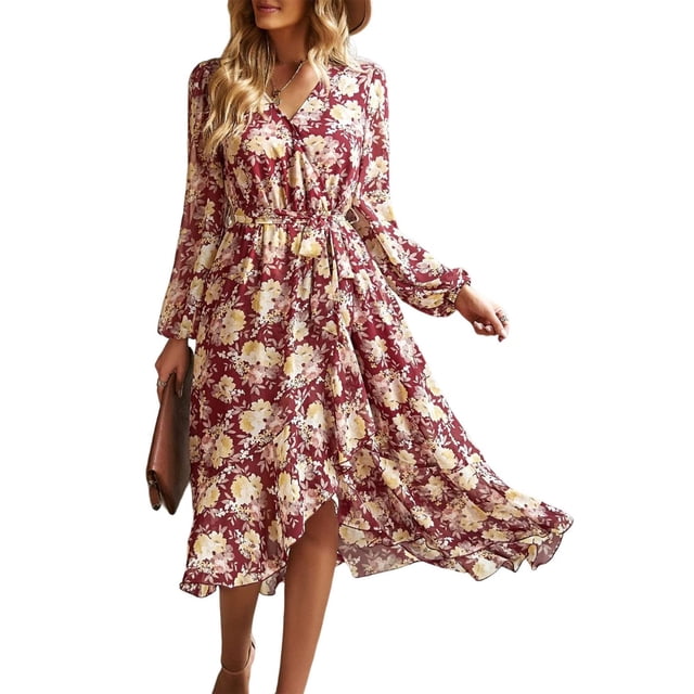 Vestido Maxi Floral Bohemio con Cruzado y Escote en V PRETTYGARDEN XXL
