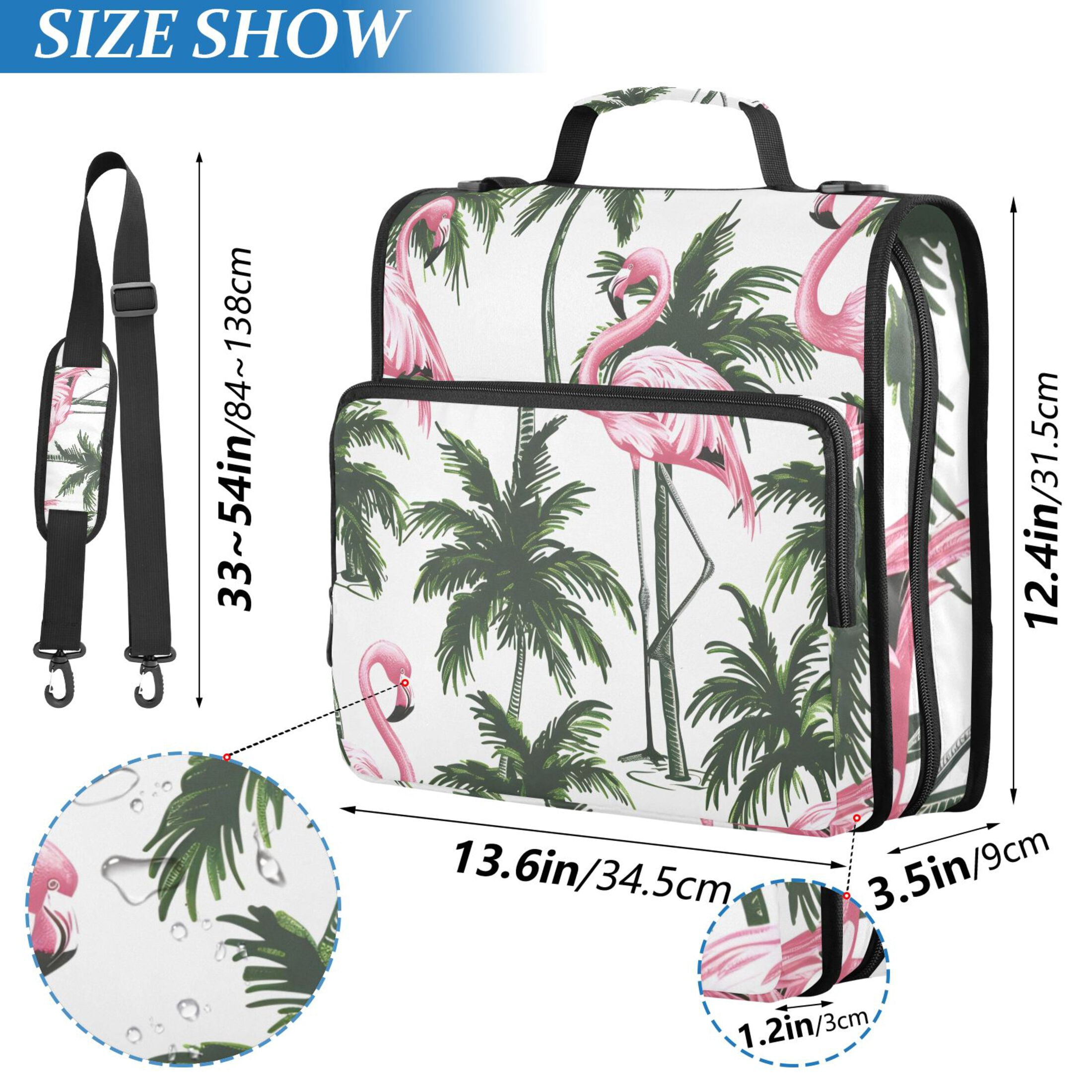 3 Ring Zipper Binder with Shoulder Strap Waterproof Trapper Keeper 2 Inch D-Ring 500 Sheets Capacity Flamingos and Palm Trees