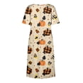thumbnail image 6 of Women's Halloween Themed Casual Dress, Round Neck with Pockets Style , Everyday Outings, Halloween Print Casual Dress for Ladies Khaki 2XL, 6 of 6