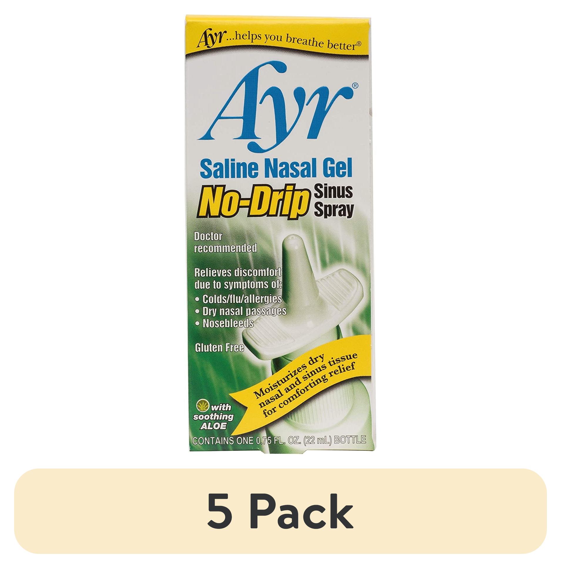(5 pack) Ayr Saline Nasal Gel No-drip Sinus Spray With Soothing Aloe Vera, 0.75 Fl Oz Spray Bottle, (Pack of 1)