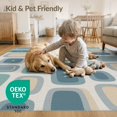 thumbnail image 2 of ODIKA 9'x12' Blue Beige Retro Geometric Pattern Washable Area Rug Mid-Century Modern Brindle Stripe Design Non-Slip, Chair-Friendly for Dining Room, Basement, Large Office, 2 of 5