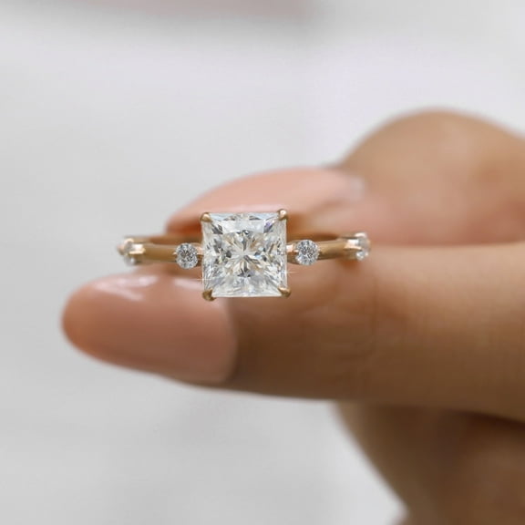 JEWELEGANT 2 CT Princess Cut Moissanite Engagement Ring, Distance Pave Diamond Ring for Women