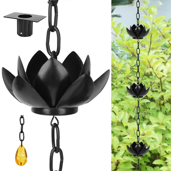8.5 ft Outdoor Downspout Rain Chain, Lotus Rain Chain Cup, Practical and Beautiful Downspout Replacement