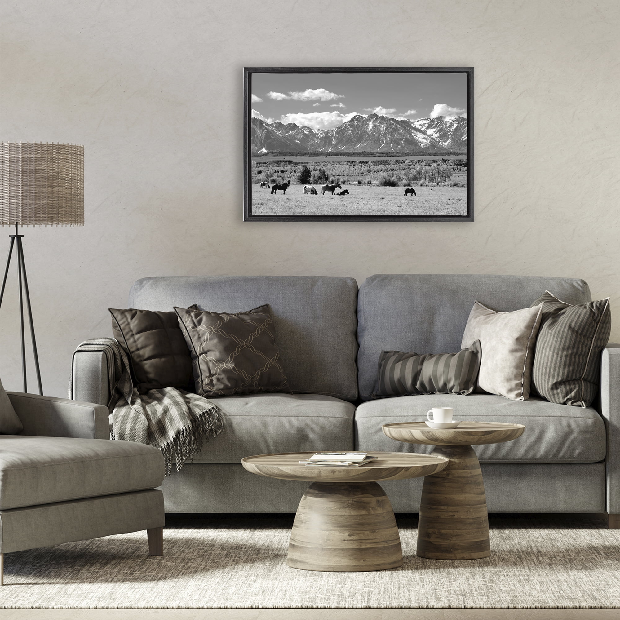 Stupell Industries Wyoming Ranch Horses Grazing Black Framed Floater Canvas Wall Art, design by Steve Toole