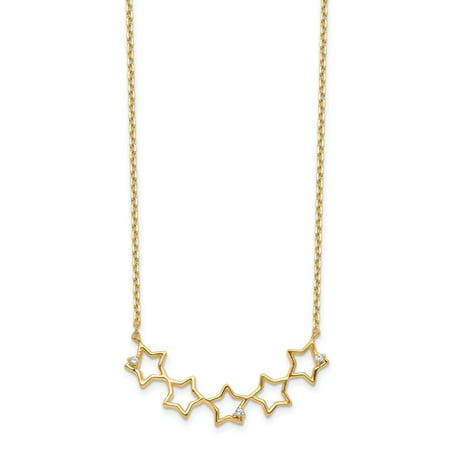 14 Karat Yellow Gold Stars CZ with 2-inch Extension Necklace