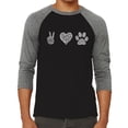 thumbnail image 1 of Men's Raglan Baseball Word Art T-shirt - Peace Love Dogs, 1 of 2