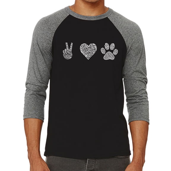 Men's Raglan Baseball Word Art T-shirt - Peace Love Dogs