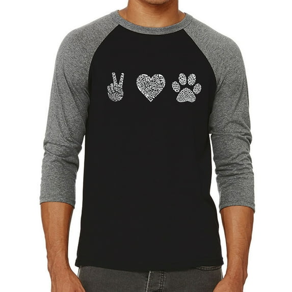 Men's Raglan Baseball Word Art T-shirt - Peace Love Dogs