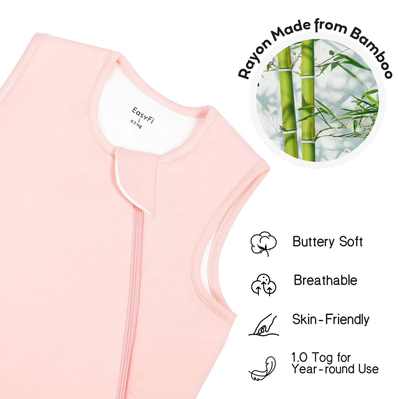 Easyfi 0.5 Tog Baby Sleep Sack 24-36M (2T-3T) Summer Bamboo Sleeping Bags Lightweight & Breathable, 2-Way Zip Baby Wearable Blanket