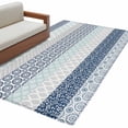 thumbnail image 3 of 2.7x5 Washable Area Rug, Geometric Bohemia Non-Slip Rectangle Rug for Bedroom Bedside, Stripes Gray White and Blue Indoor Floor Mat for Home Decor, 3 of 9
